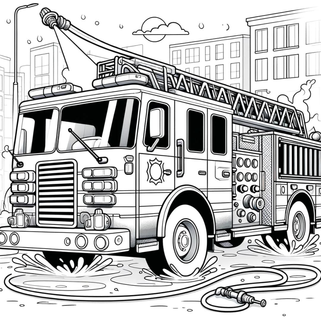 Dessin à colorier Voiture de pompier en action