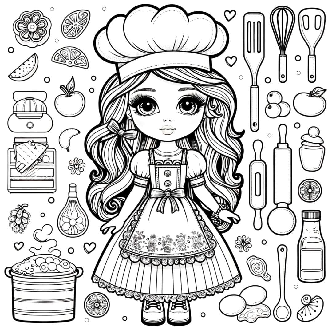 Barbie cheffe cuisinière à colorier