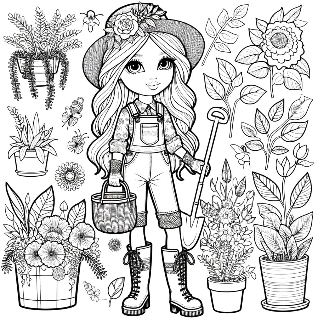 Barbie jardinière à colorier