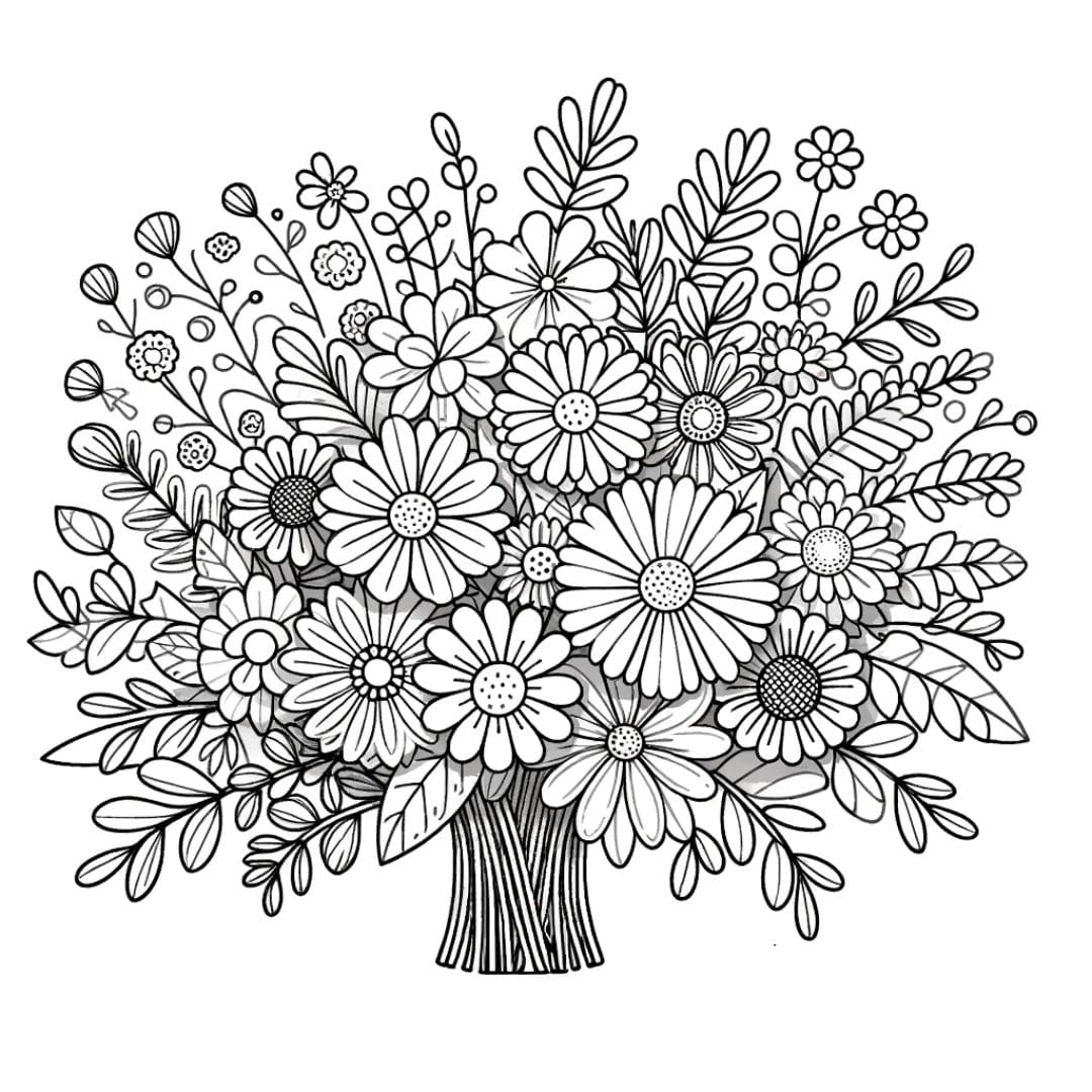 Dessin de bouquet de fleurs à colorier pour enfants