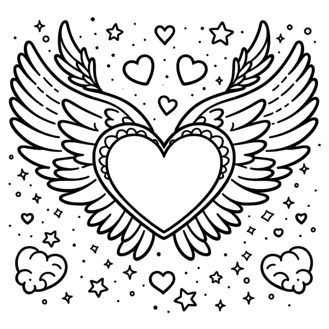 Coeur avec ailes pour coloriage