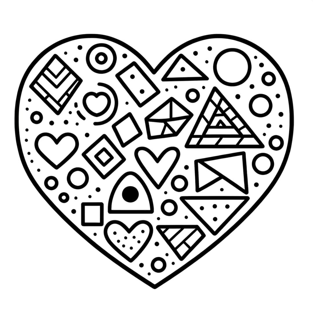 Coloriage Cœur avec motifs géométriques pour maternelle