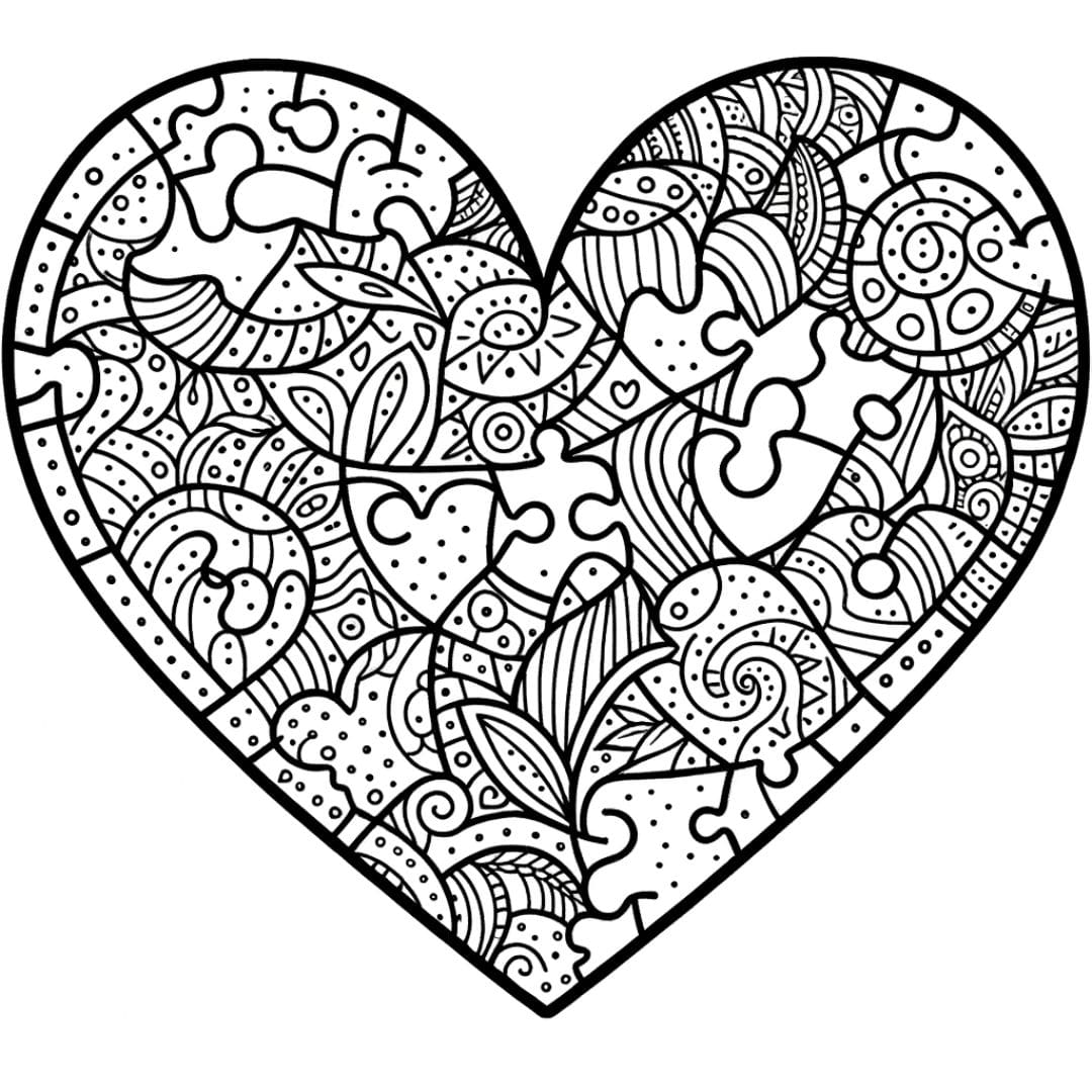 Coeur en puzzle pour coloriage