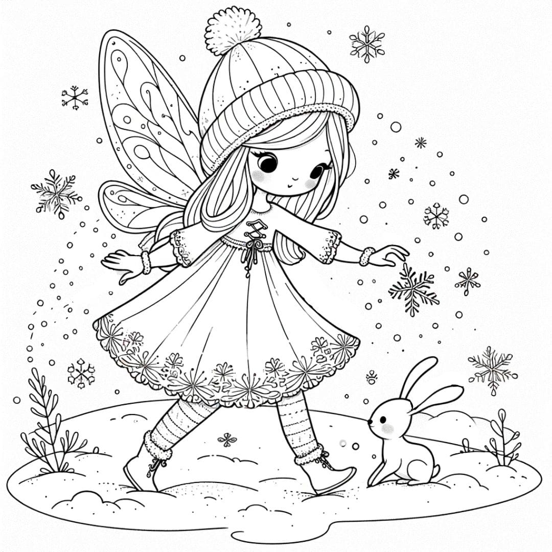Dessin à colorier de fée de l'hiver pour enfants