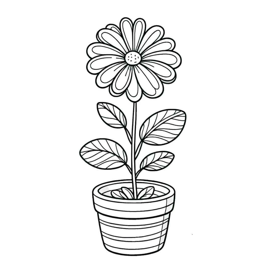 Dessin facile de fleur dans un pot à colorier pour enfants