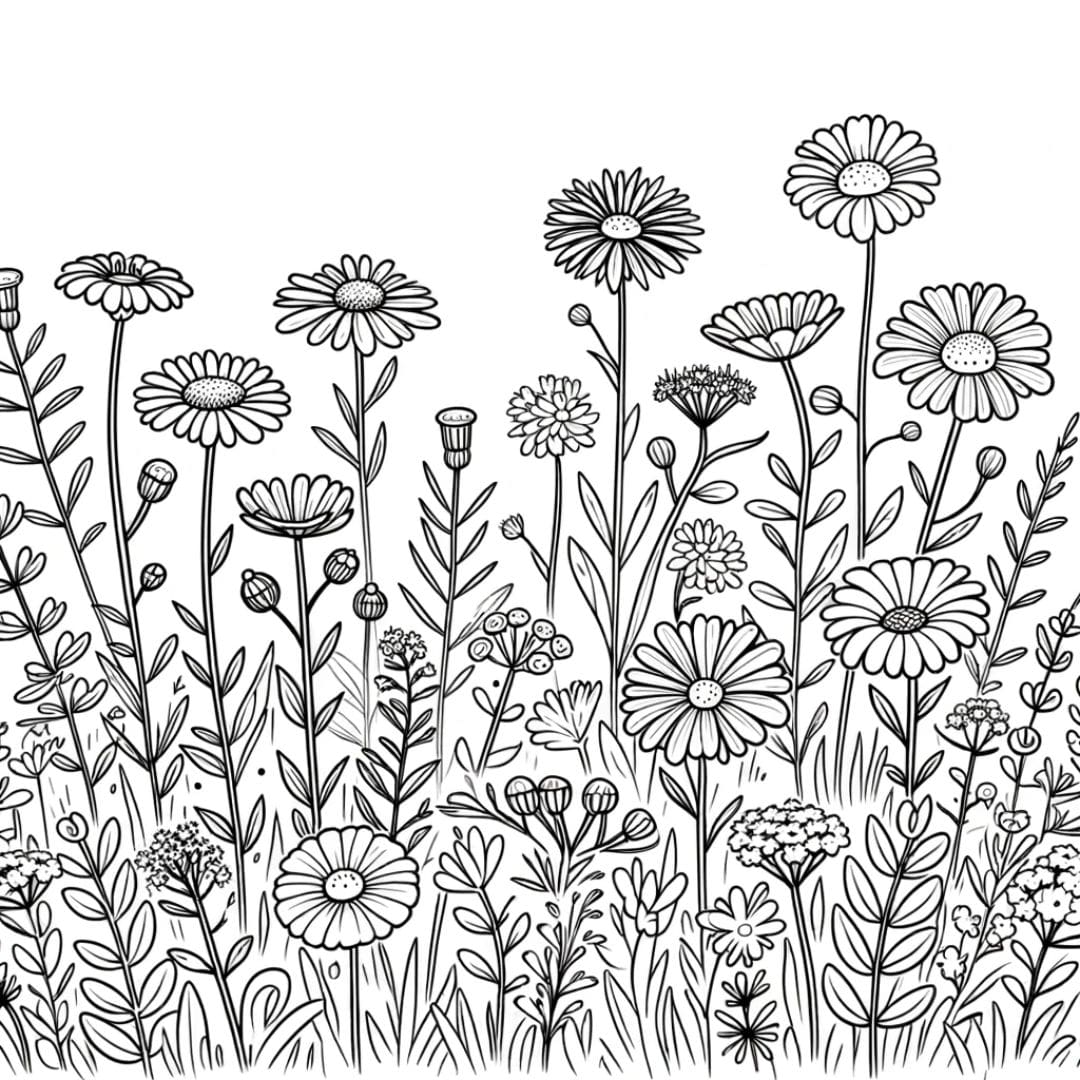 Dessin de fleurs des champs à colorier pour enfants