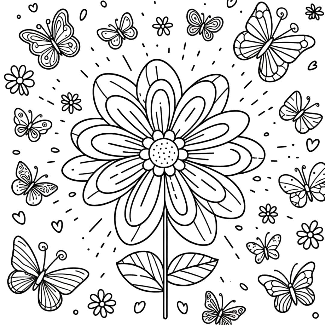 Dessin de fleur et papillons à colorier pour enfants