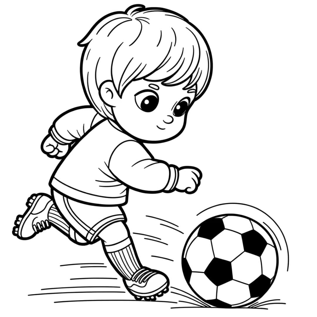 Dessin à colorier d'un enfant faisant une passe décisive au football