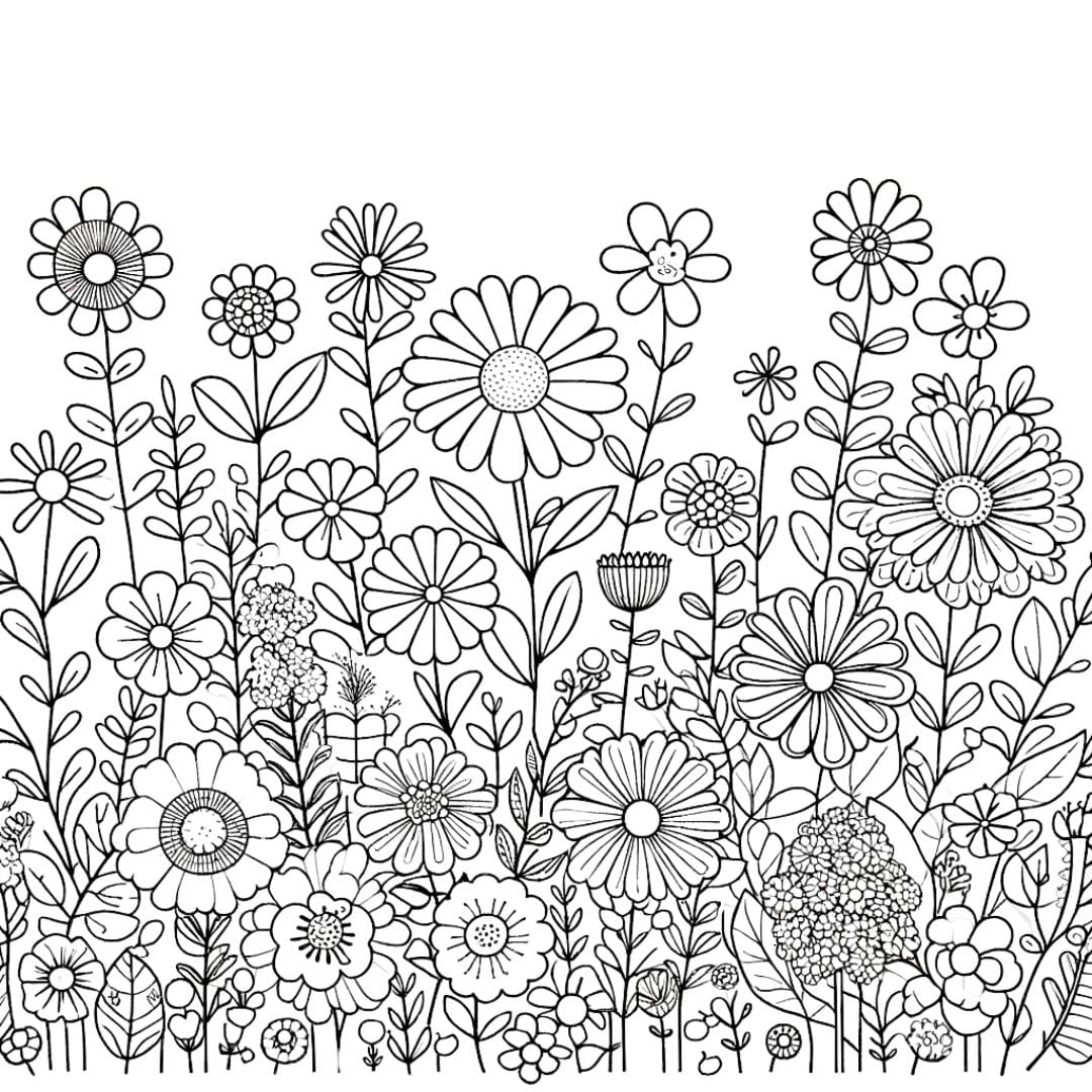 Dessin de jardin de fleurs à colorier pour enfants