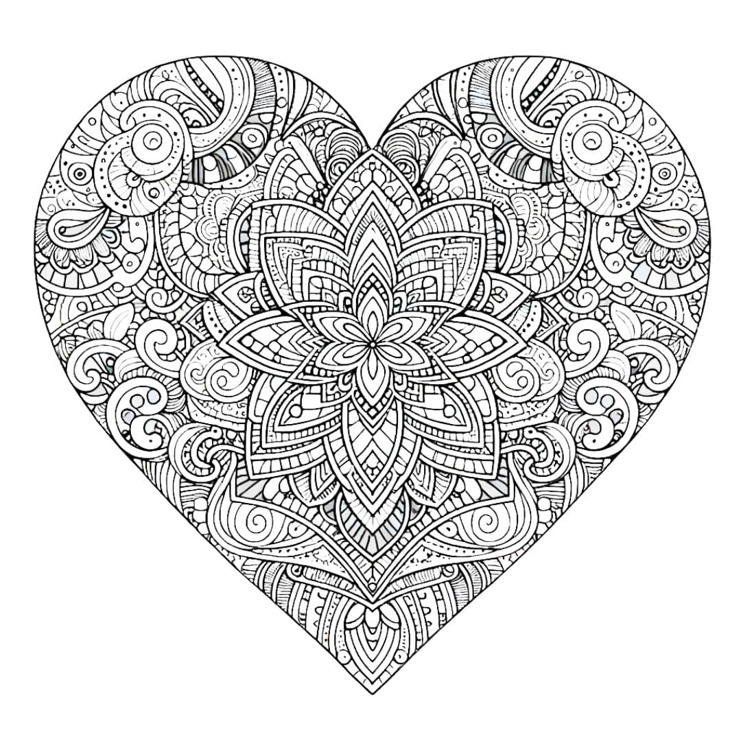 Mandala en forme de cœur complexe pour coloriage adulte