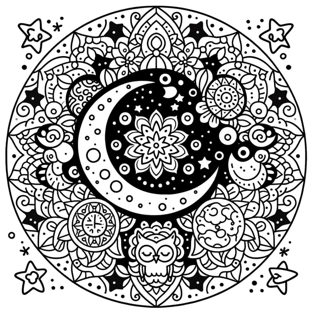 Dessin à colorier Mandala de la lune