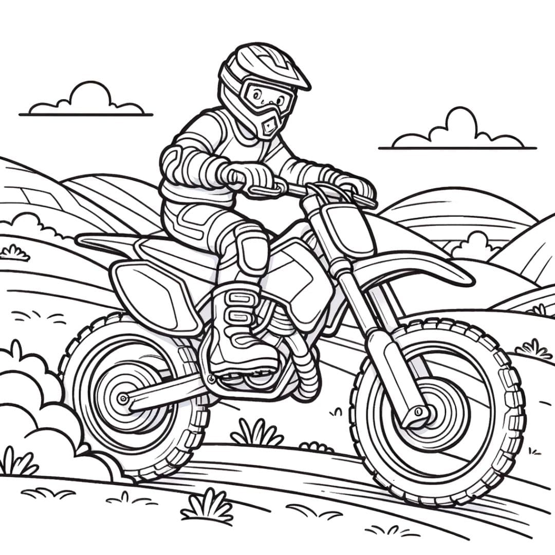 Dessin à colorier d'une Moto-cross dans les collines