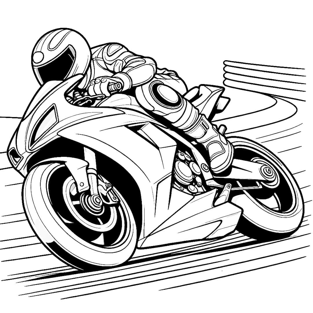 Coloriage d'une Moto de course faisant un virage rapide