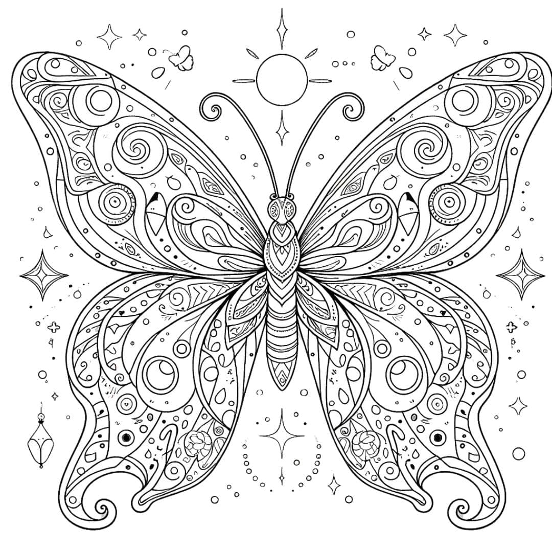 Dessin à colorier de papillon issu d'un conte de fées