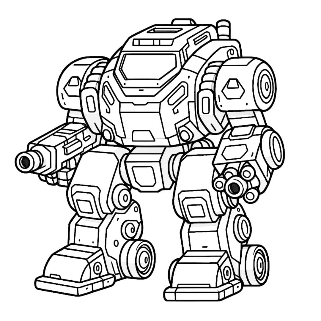 Dessin à colorier d'un petit robot de combat