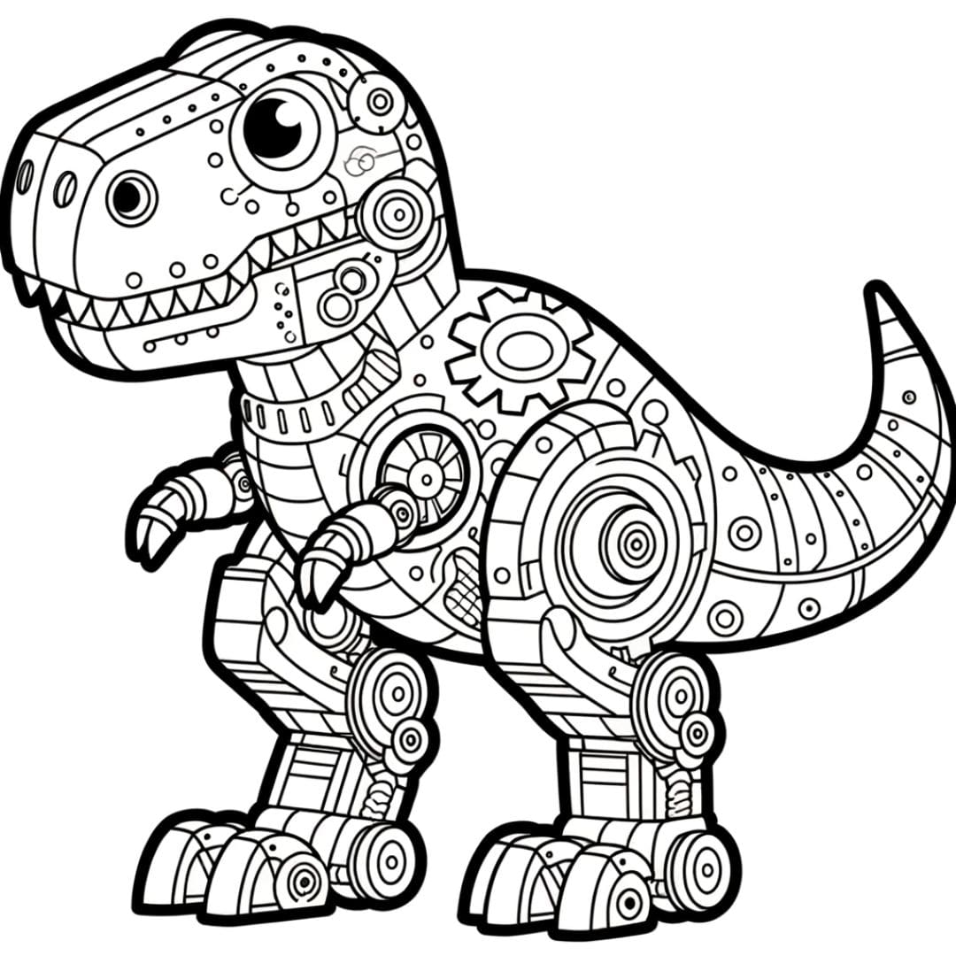 Dessin à colorier d'un robot dinosaure T-Rex