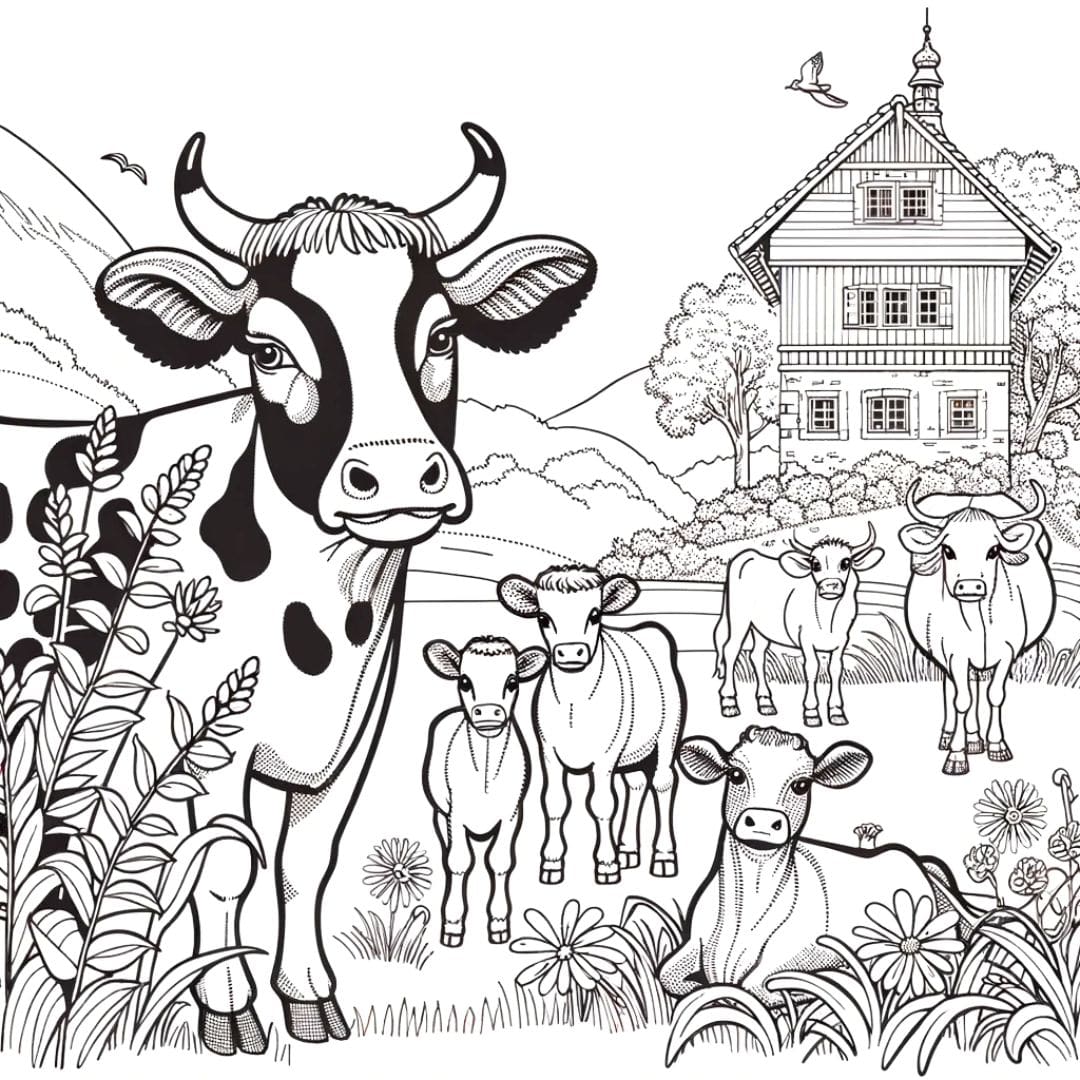Vache de ferme pour coloriage
