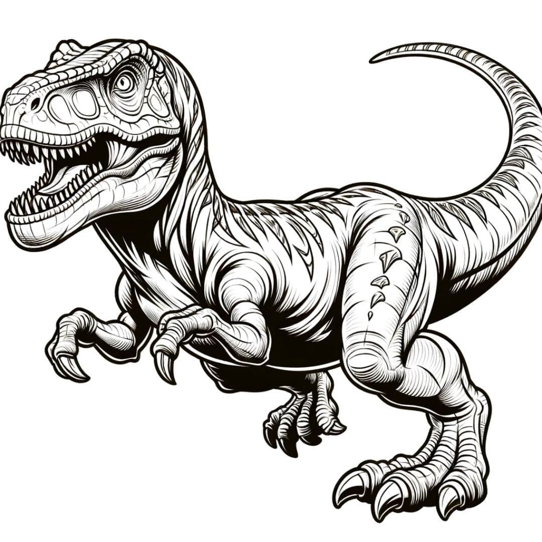 Dinosaure carnivore en mouvement à colorier
