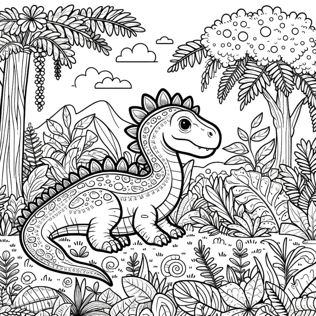 Dinosaure parmi les plantes jurassiques