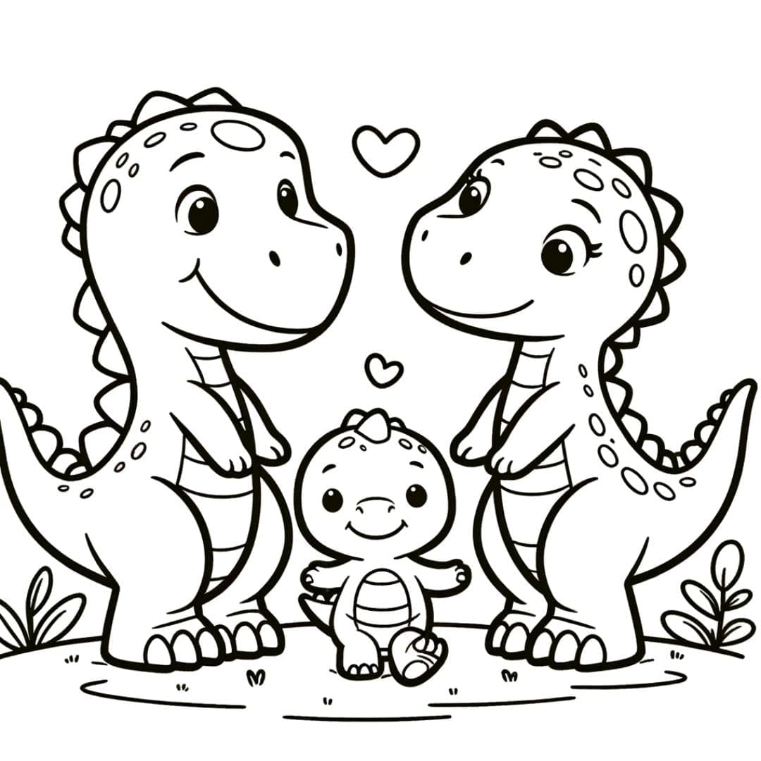 Famille de dinosaures à colorier