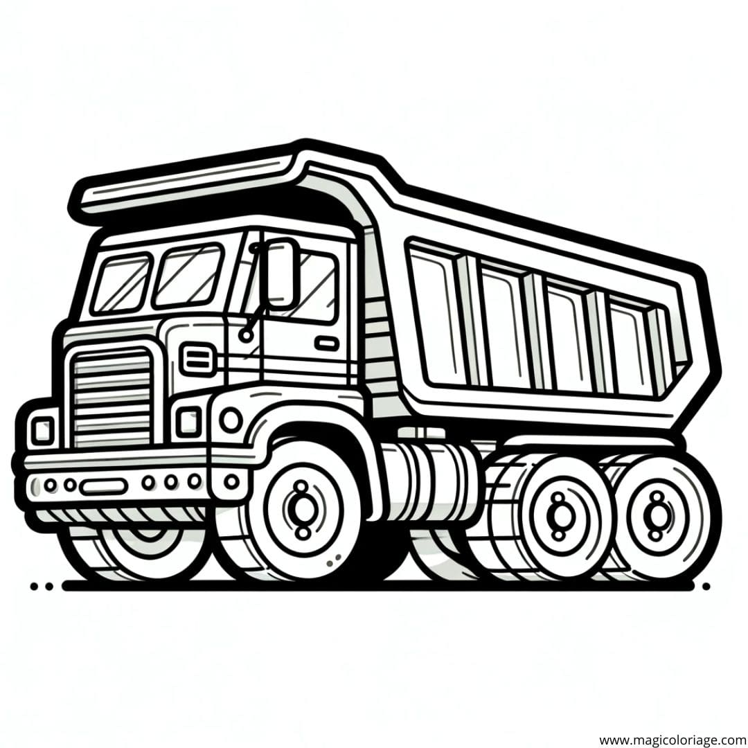 Coloriage d'un camion-benne, dessin fonctionnel pour enfants.
