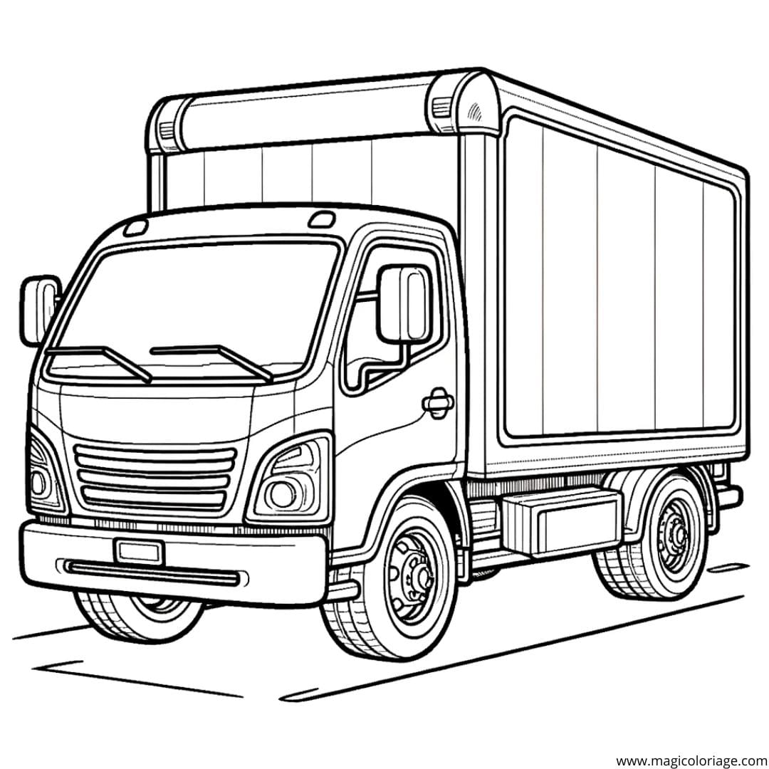 Coloriage d'un camion de livraison, dessin pratique pour enfants.