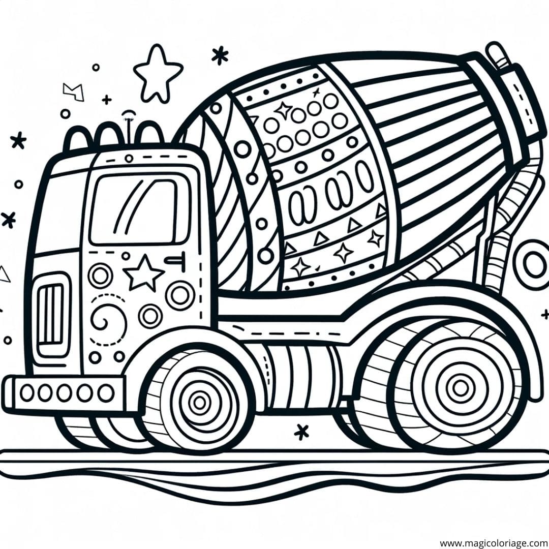 Coloriage d'un camion toupie avec des motifs amusants, dessin inspirant pour les tout-petits.