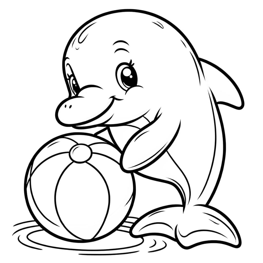Coloriage d'un dauphin jouant avec une balle