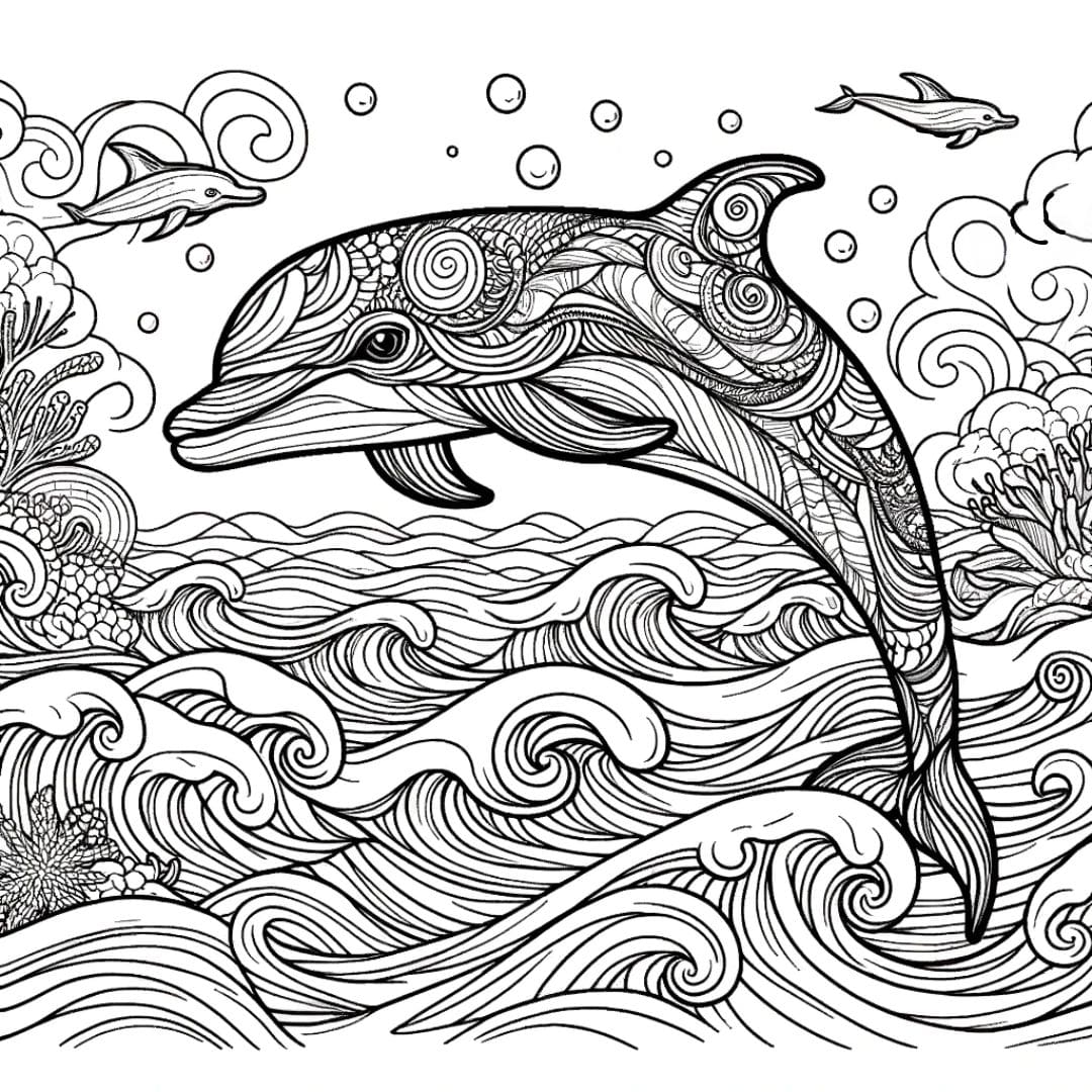 Dessin à colorier d'un dauphin dans l'océan