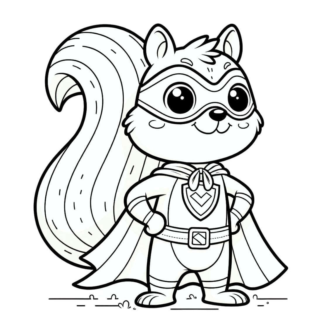 Coloring page of a superhero squirrel for children