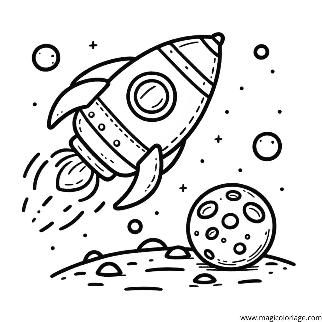 Coloriage fusée explorant une planète lointaine