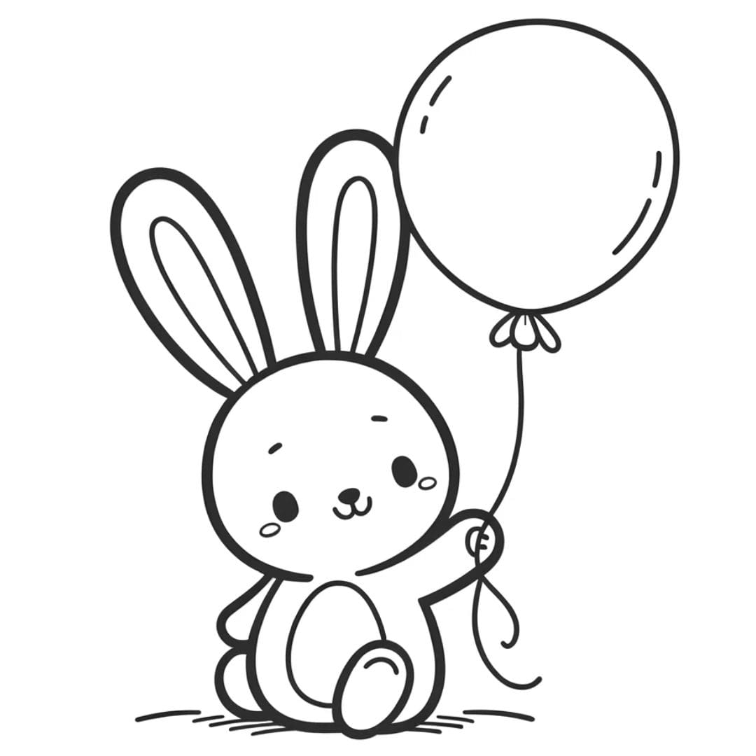 Coloriage d'un lapin avec un grand ballon pour enfants de maternelle