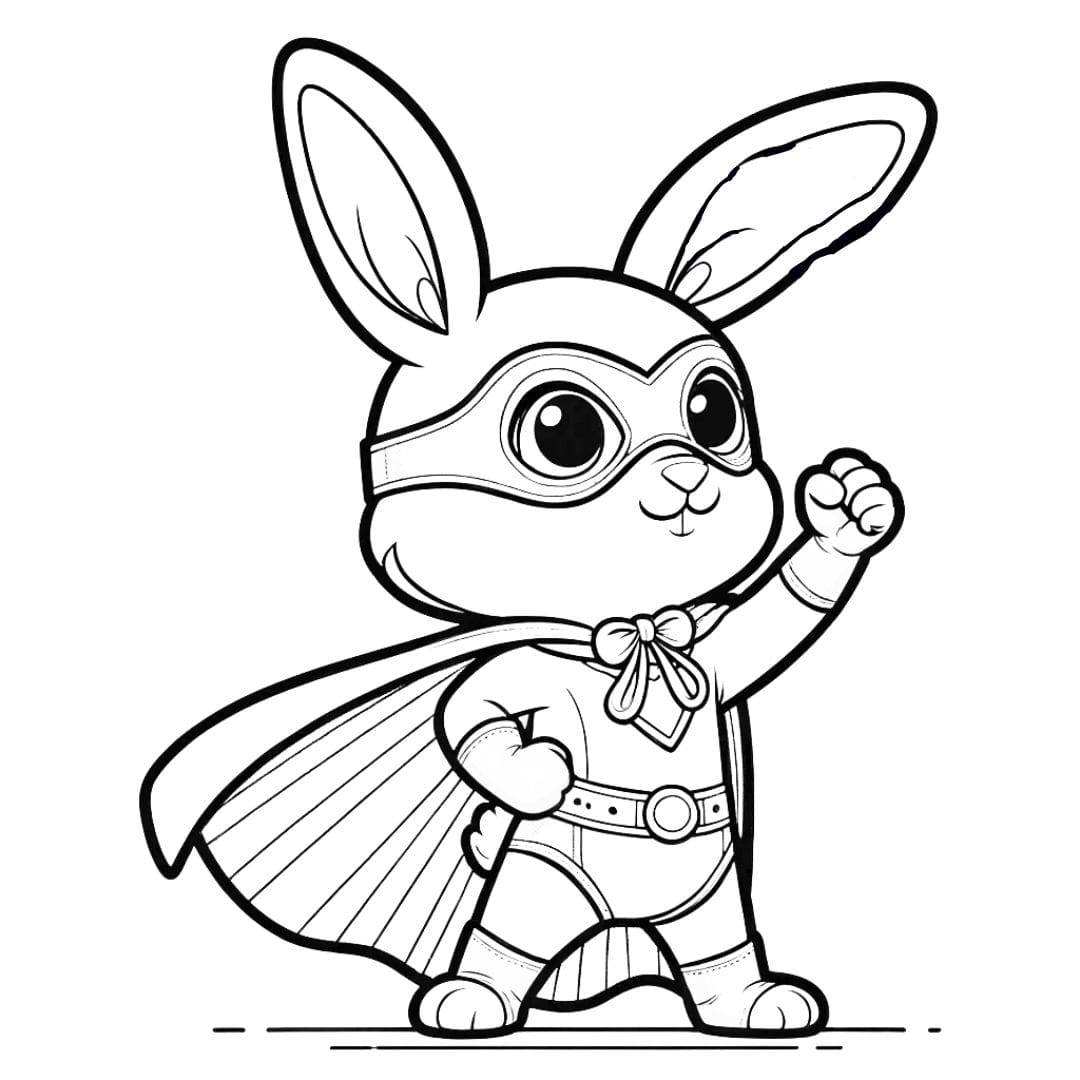 Coloriage d'un lapin en costume de super-héros pour enfants