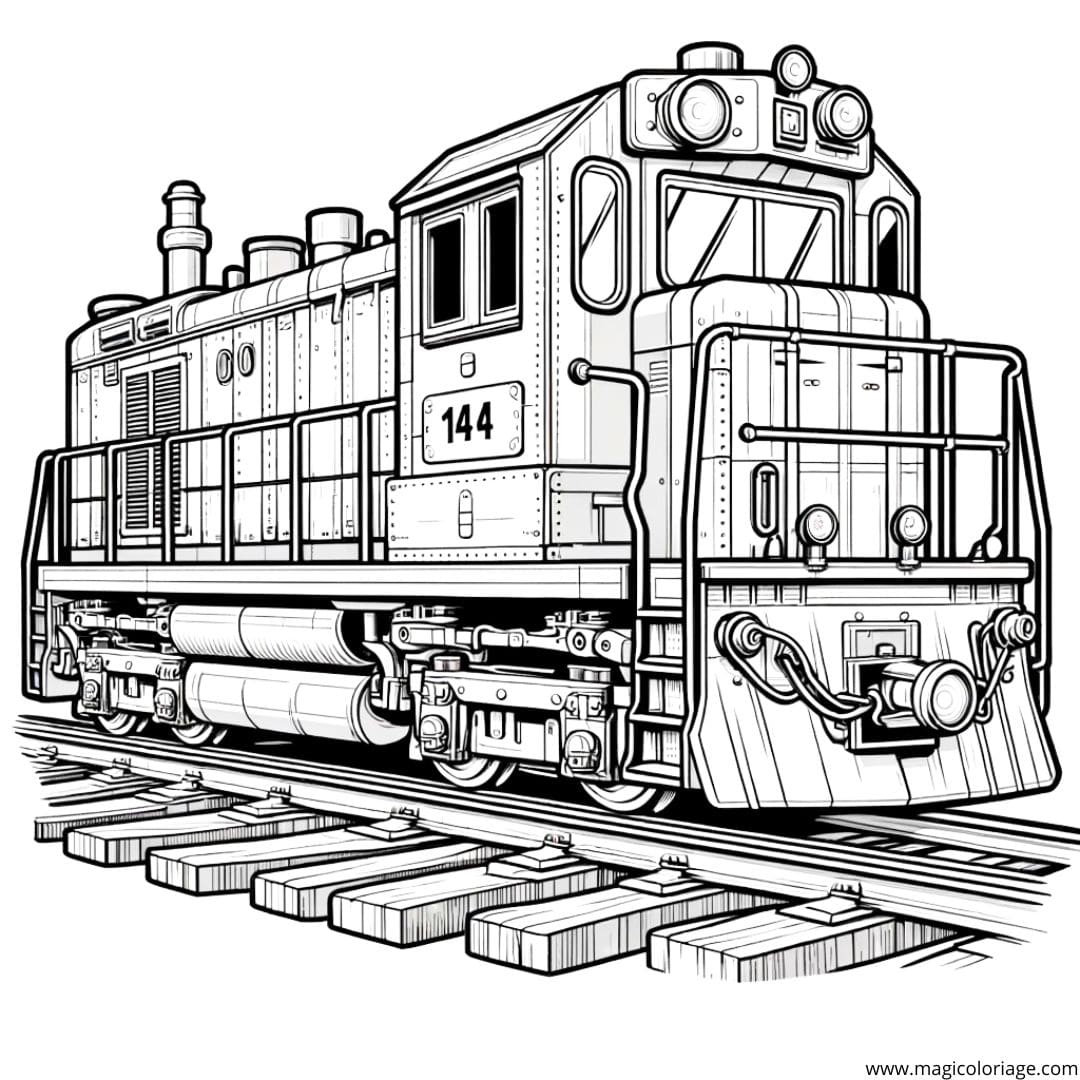 Coloriage d'une locomotive de manœuvre, dessin fonctionnel pour enfants.