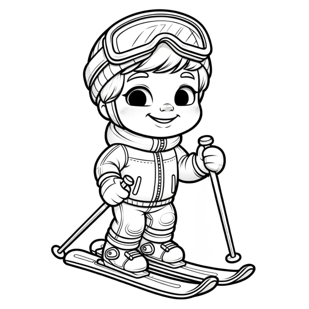 Petit skieur souriant à colorier