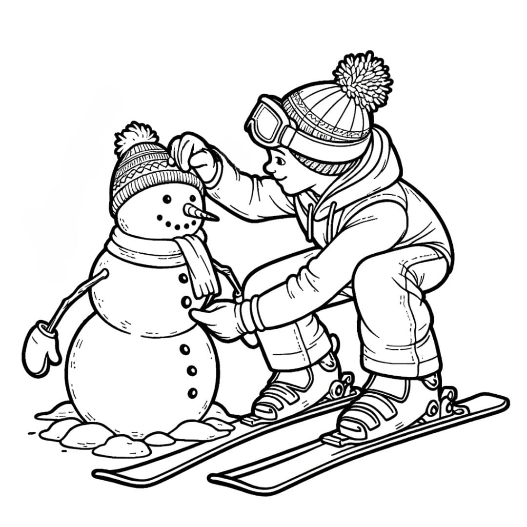 Skieur en train de faire un bonhomme de neige