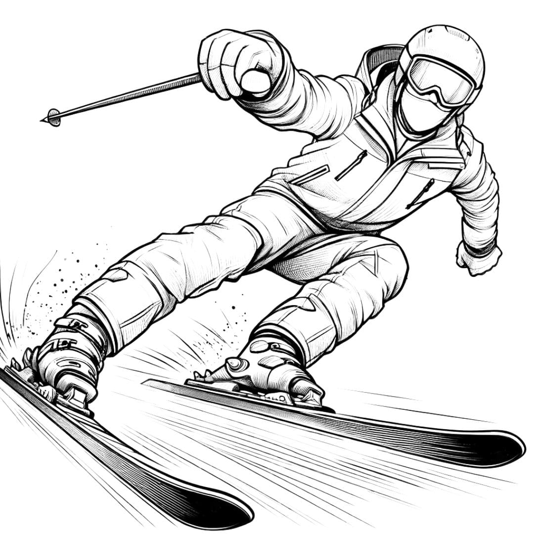 Skieur en action à colorier pour enfants