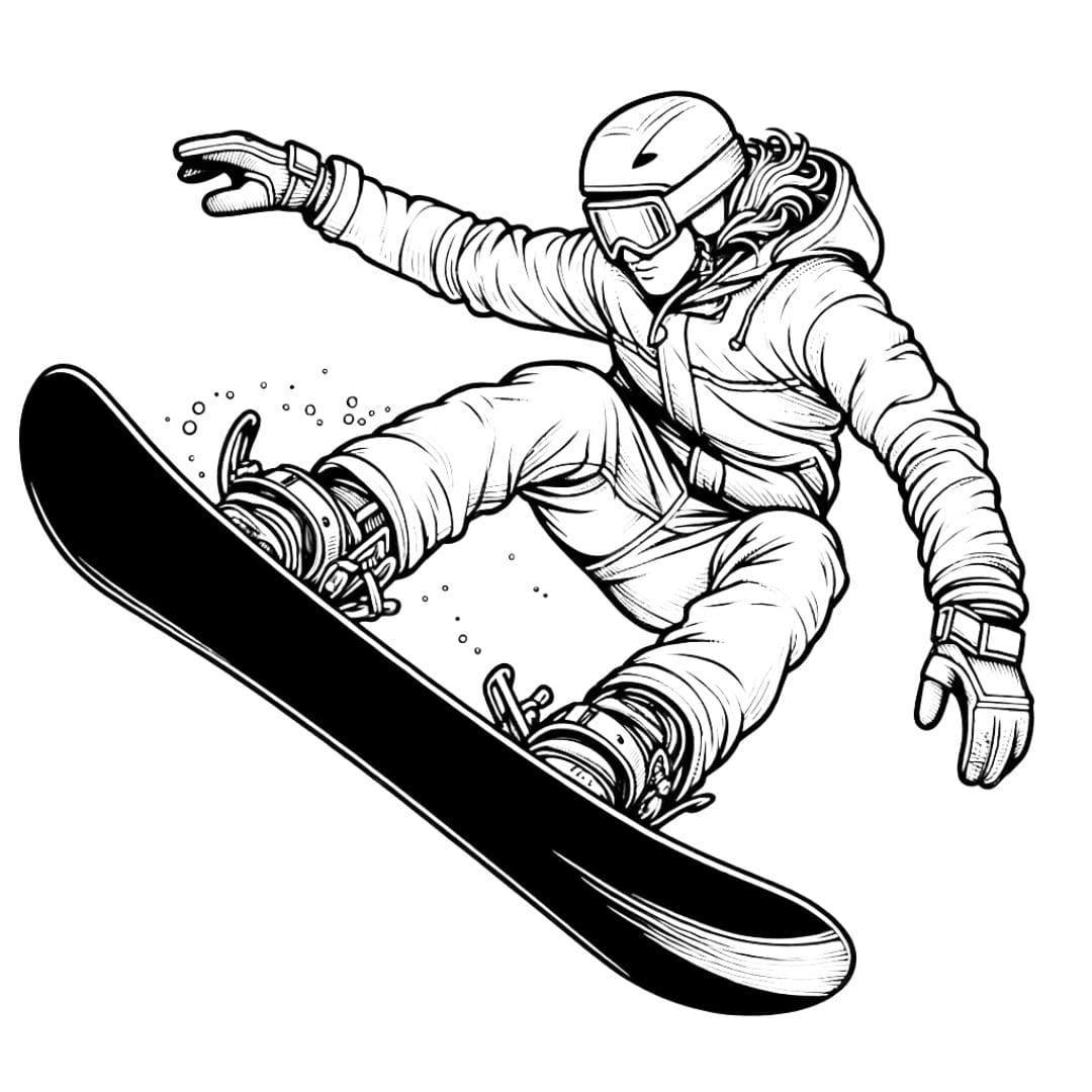 Coloriage d'un Snowboarder exécutant un trick aérien