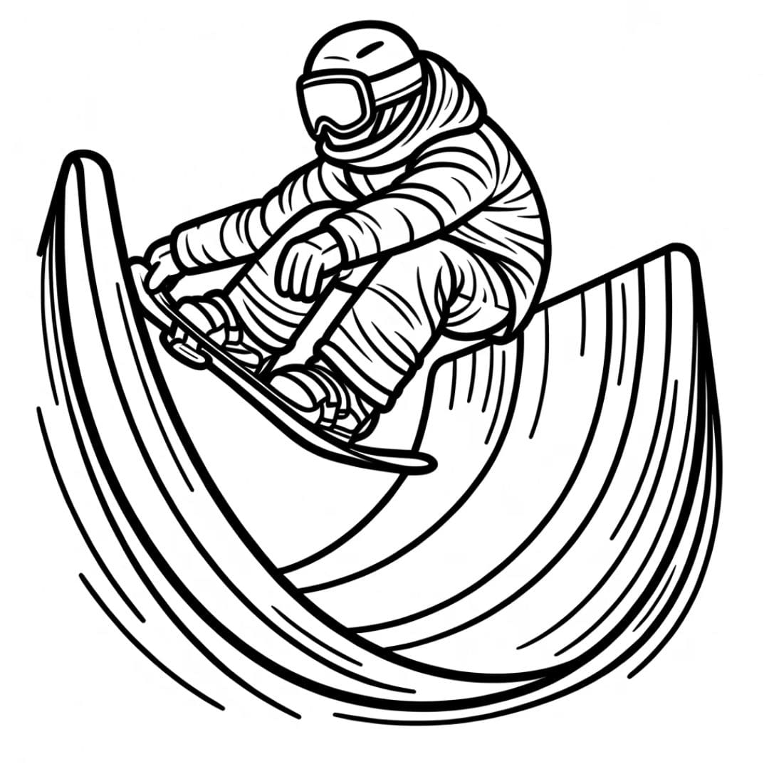 Snowboarder glissant dans un half-pipe à colorier