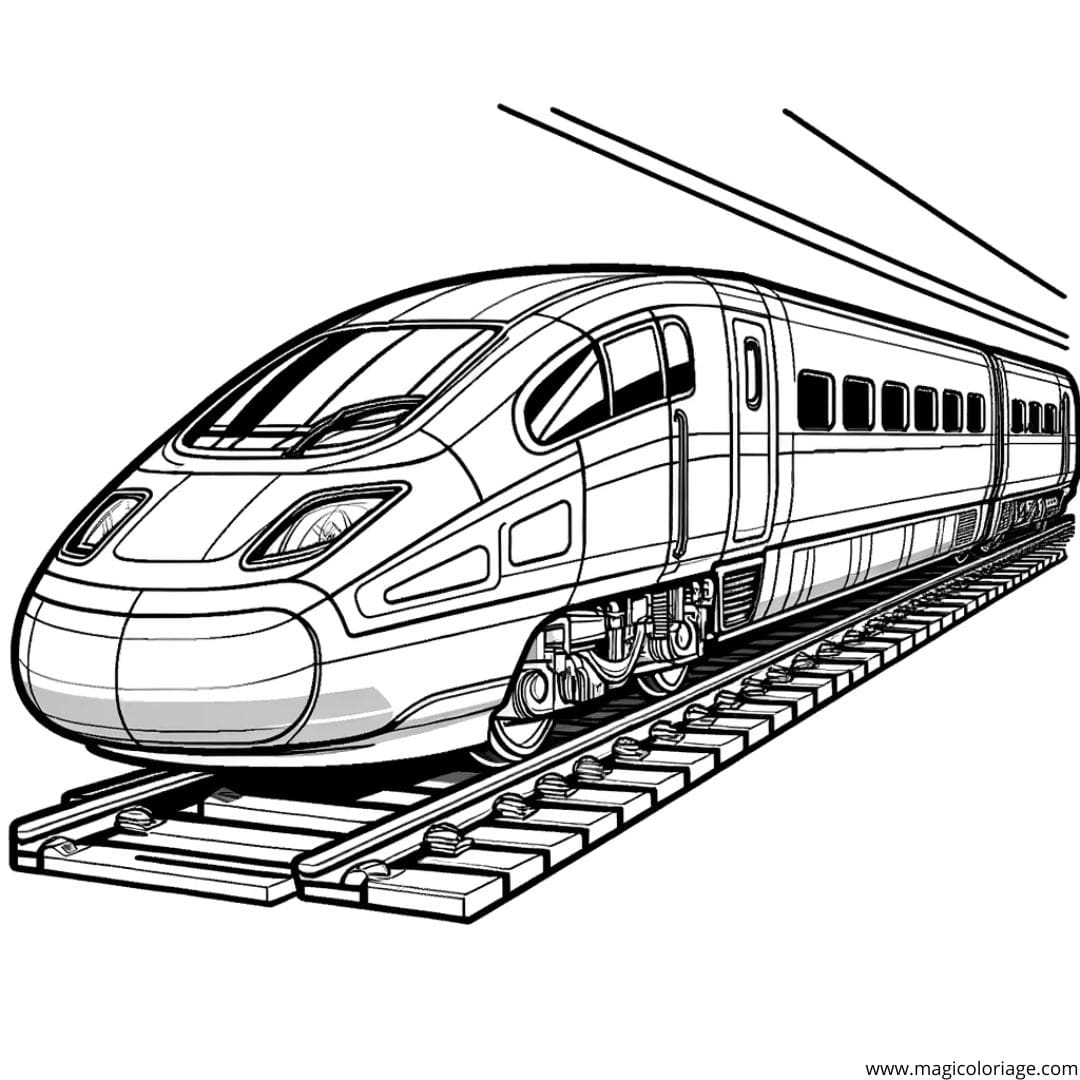 Coloriage d'un train à grande vitesse, dessin moderne pour enfants.