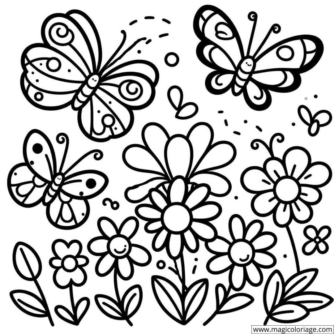 Dessin de papillons et fleurs à colorier pour la maternelle