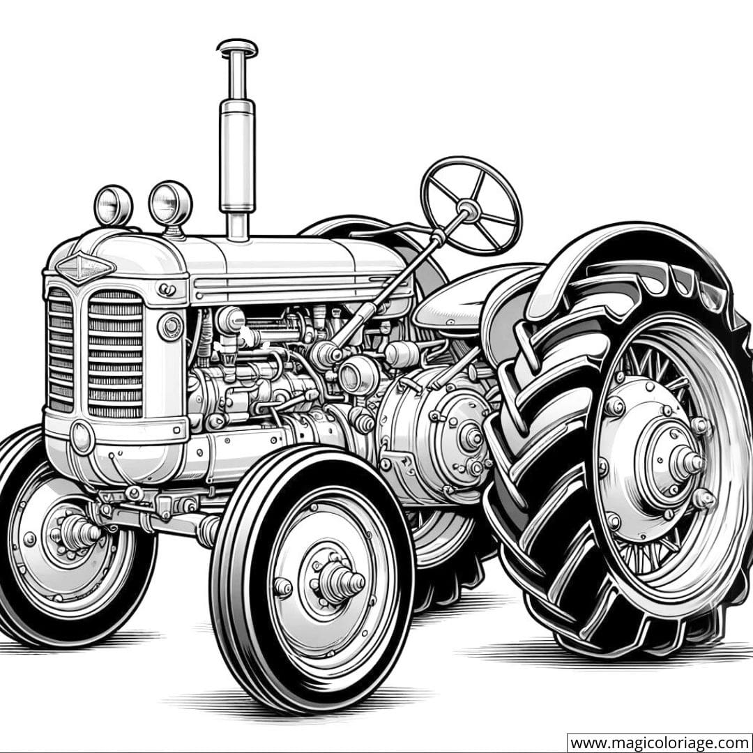Coloring page of a restored vintage tractor
