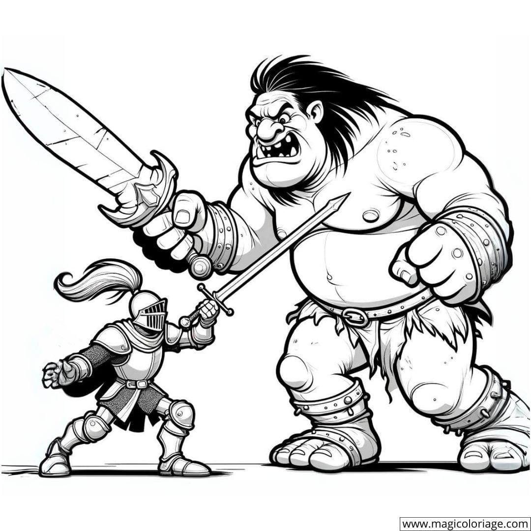 Un chevalier affrontant un troll dans un duel amusant