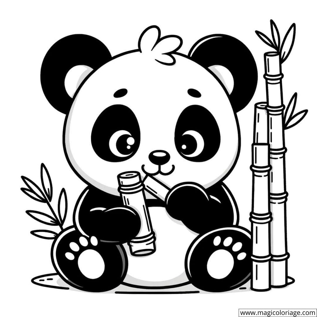 Coloriage d'un panda mangeant du bambou à imprimer
