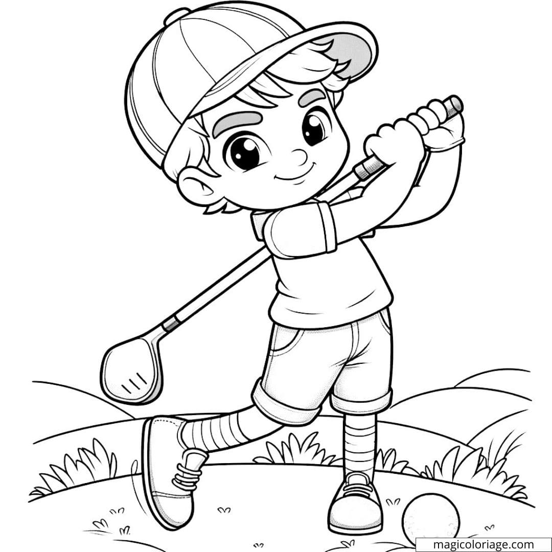 Coloriage d'un golfeur en plein swing