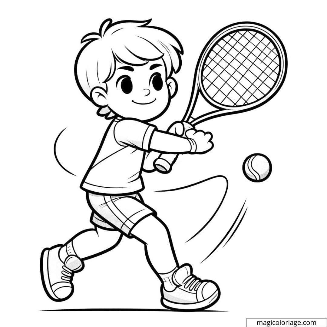 Coloriage d'un joueur de tennis frappant une balle