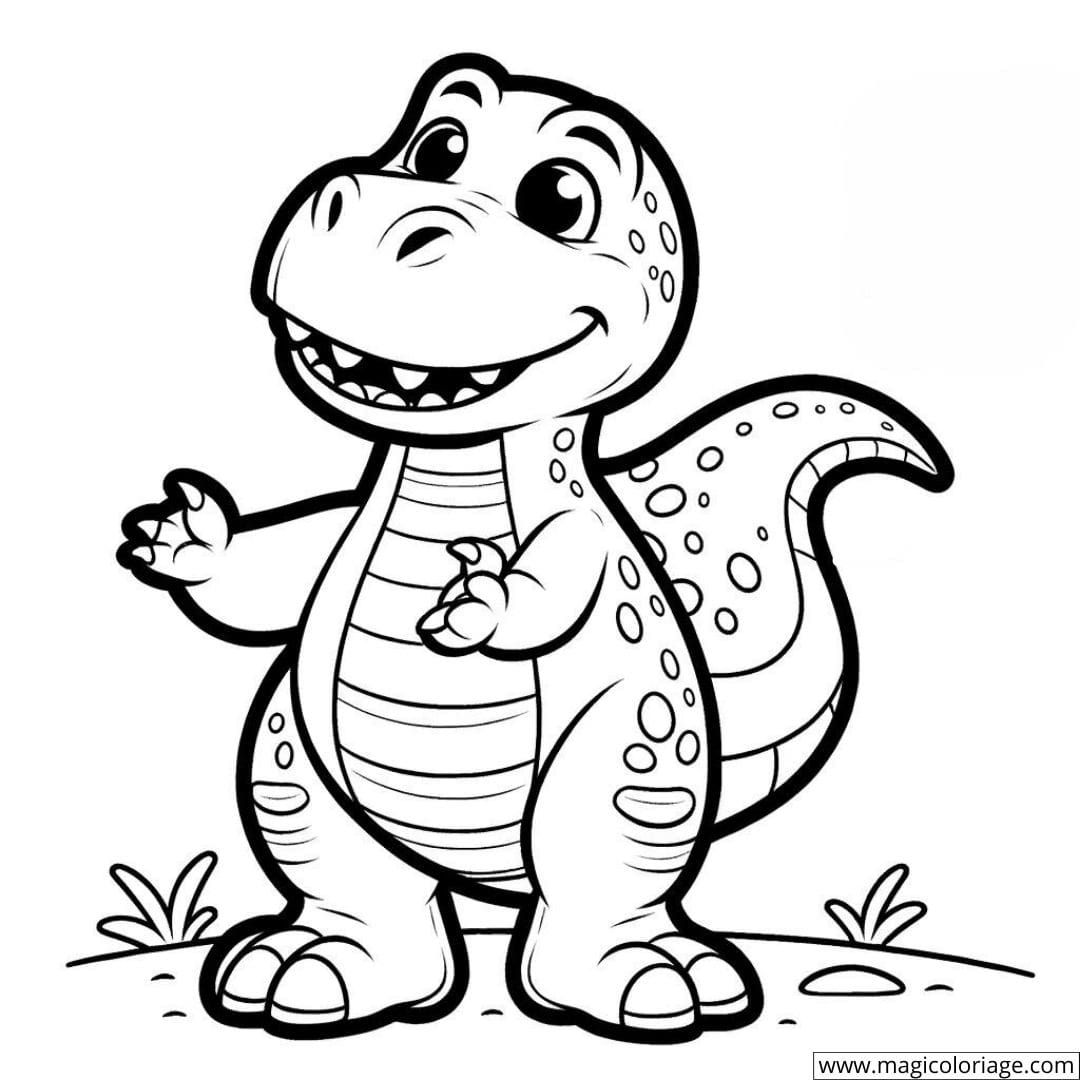 Dessin à colorier d'un T-Rex souriant pour enfants