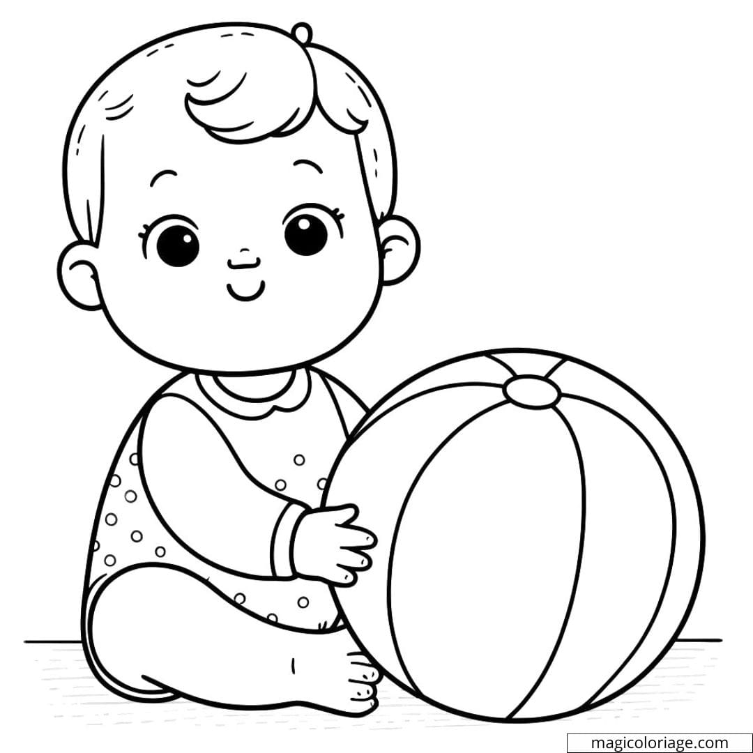 Coloriage d'un bébé garçon jouant avec un ballon