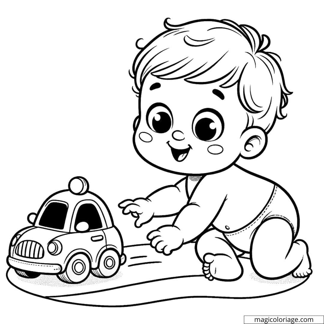 Coloriage d'un bébé garçon avec une voiture jouet