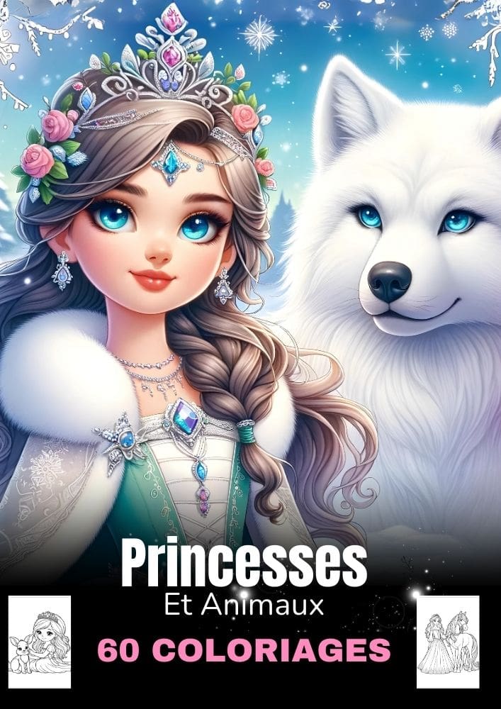 Couverture du livre de coloriage Princesses et Animaux